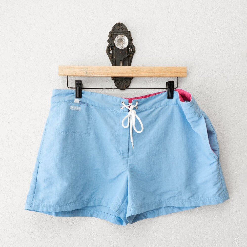 Tommy Hilfiger Large Blue Swim Board Shorts Y2K Pink Trim Drawstring Beach